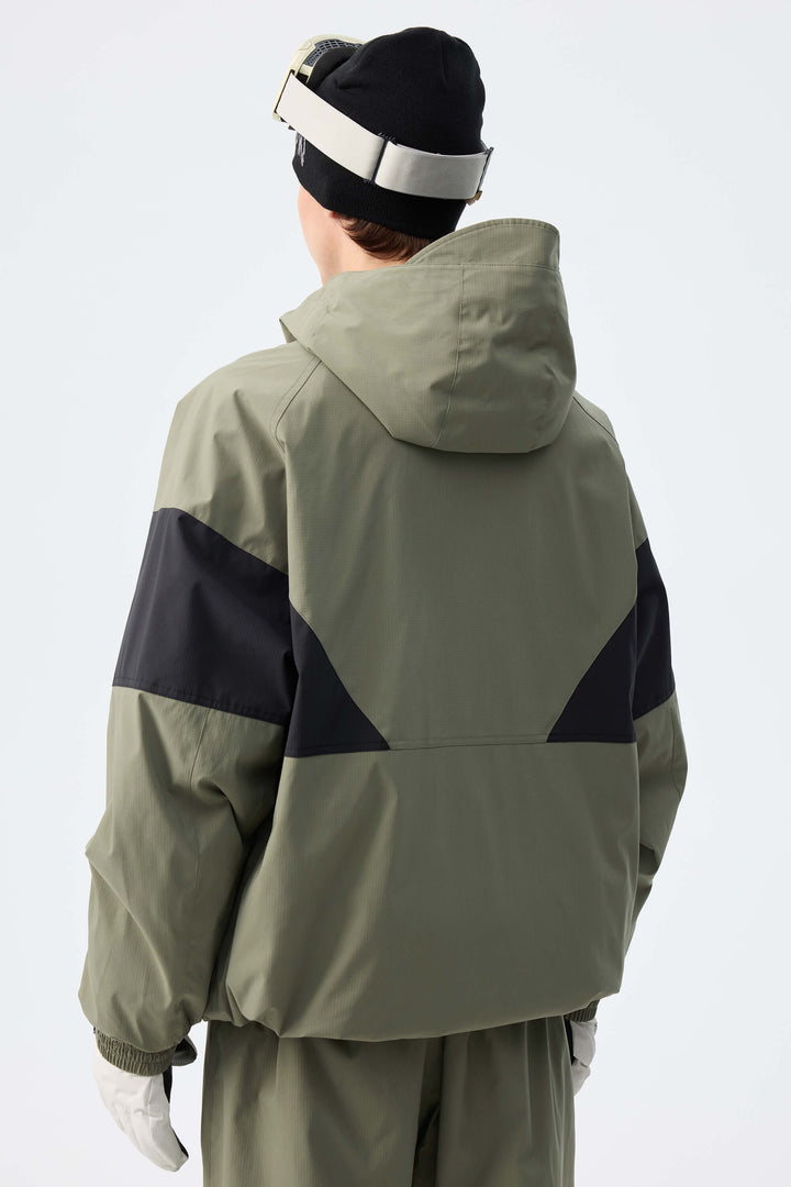 Men's Army Green retro alpine colorblock Insulated Snow Jacket
