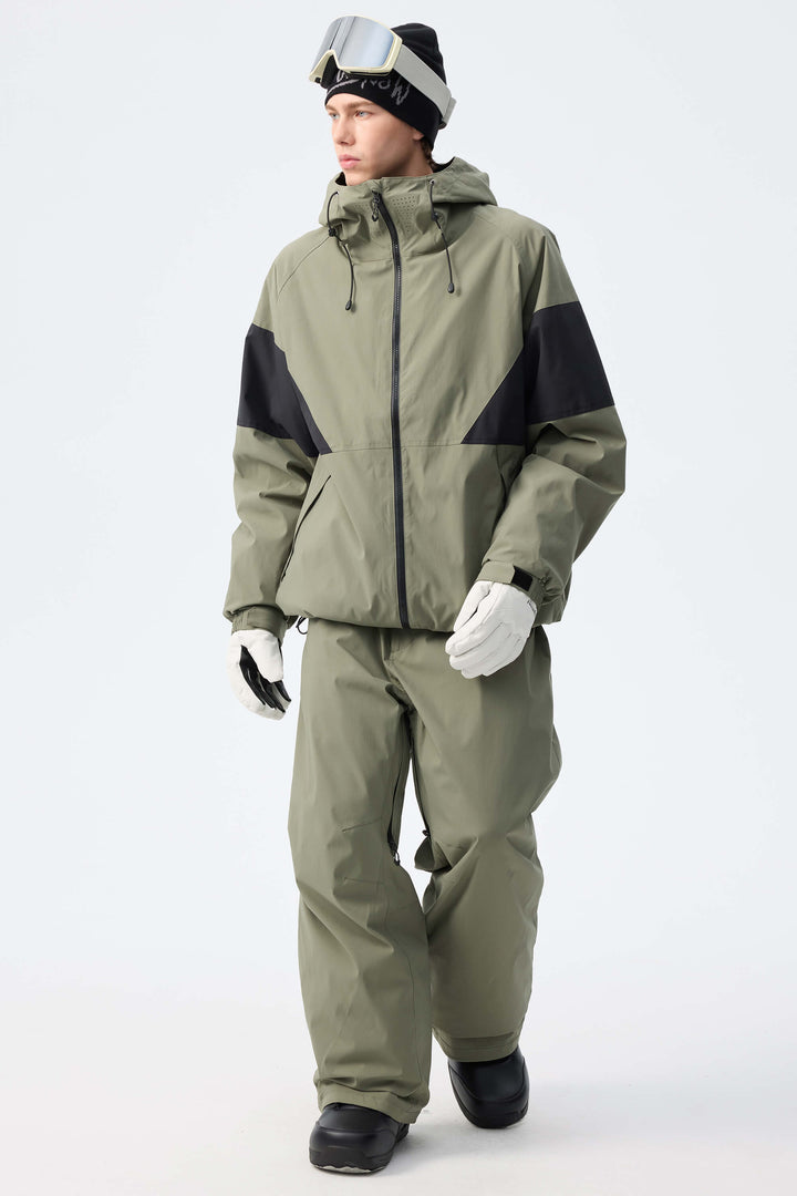 Men's Army Green retro alpine colorblock Insulated Snow Jacket