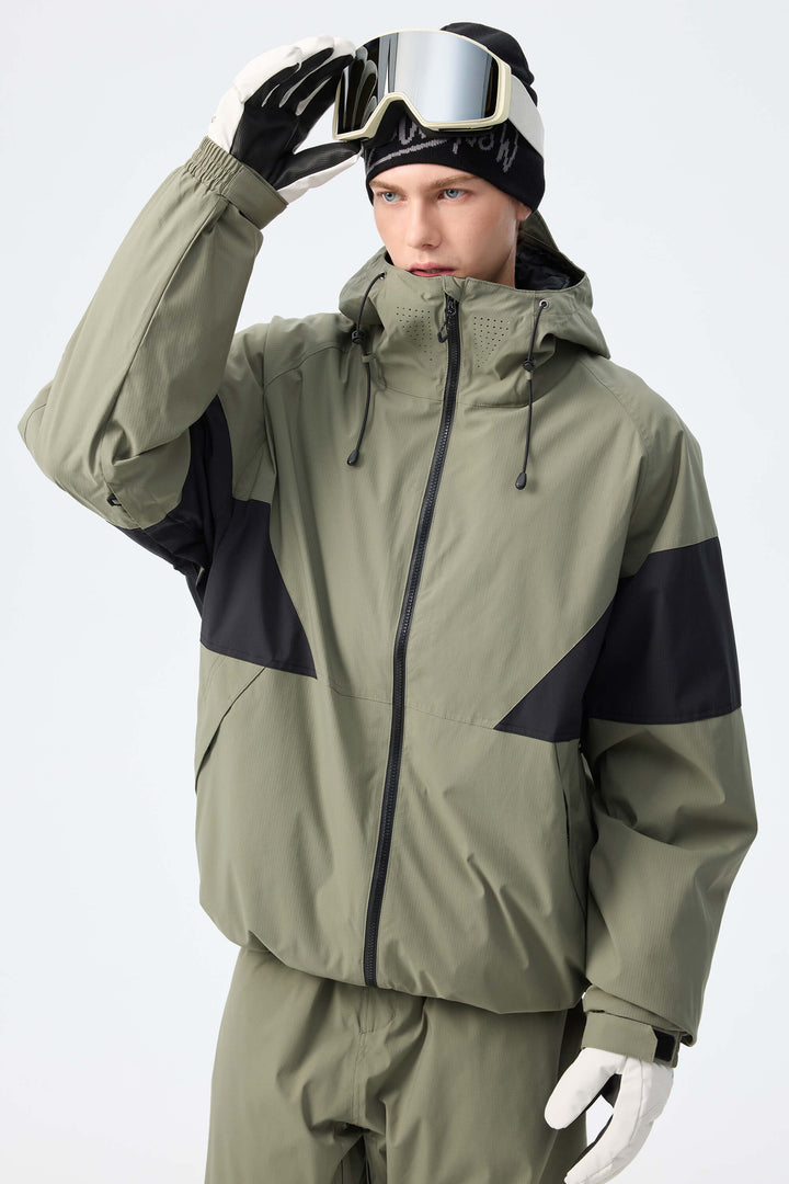 Men's Light Grey retro alpine colorblock Insulated Snow Jacket