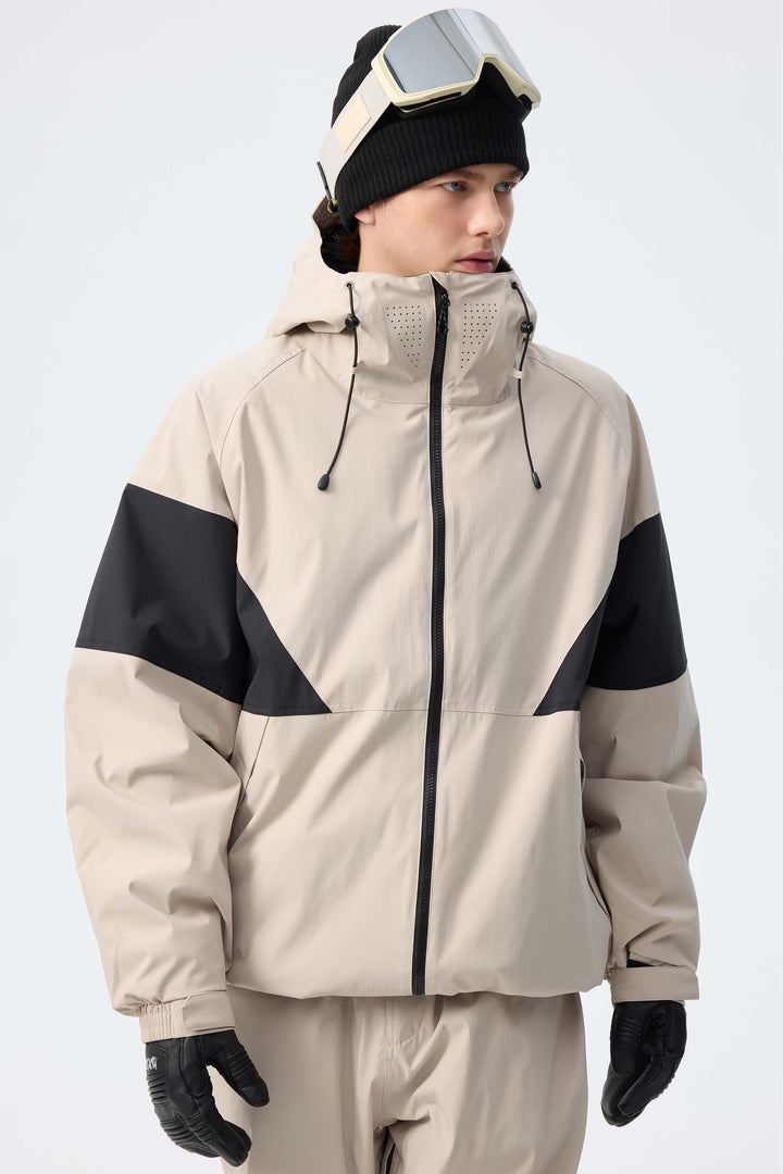 Men's Light Grey retro alpine colorblock Insulated Snow Jacket