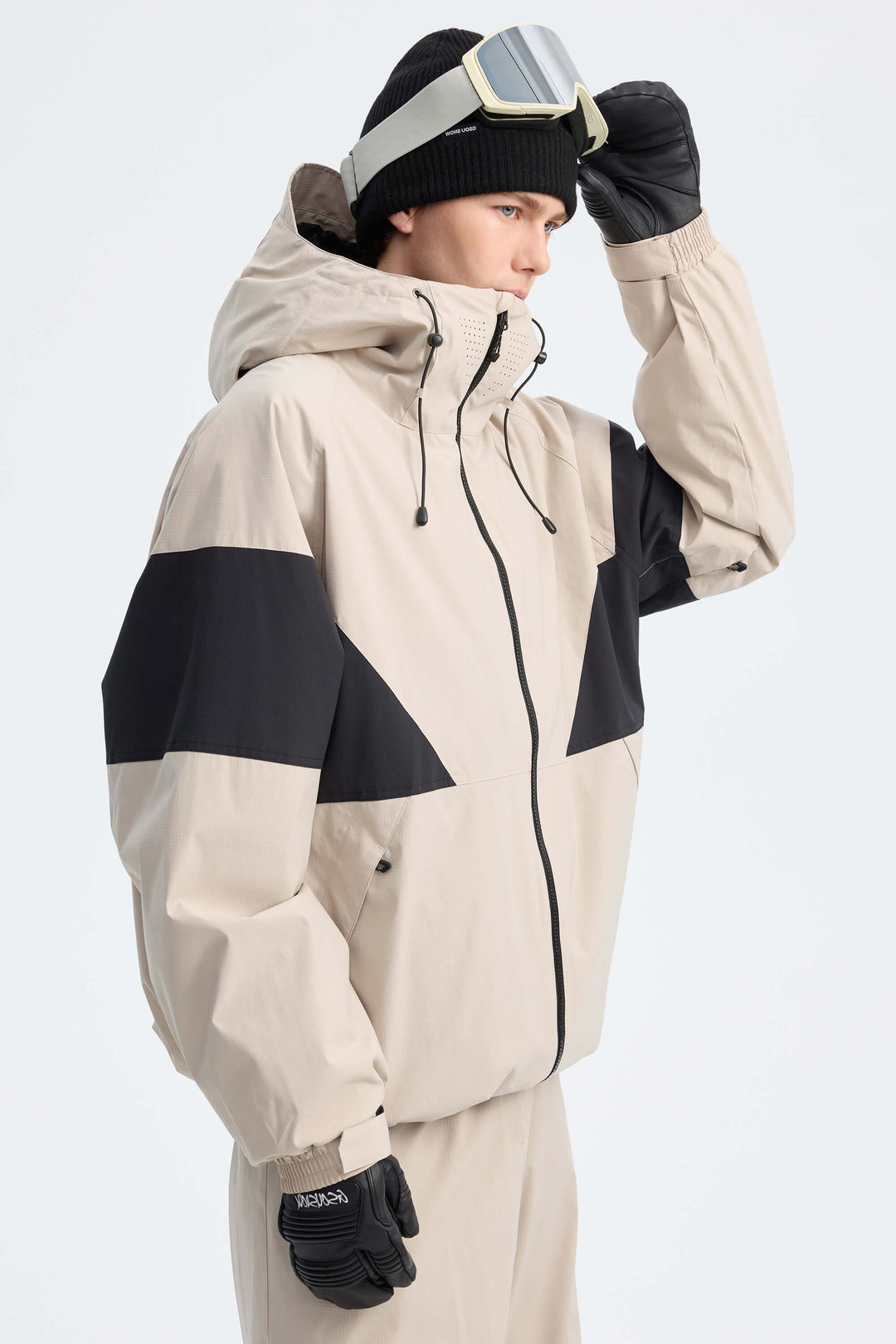 Men's Light Grey retro alpine colorblock Insulated Snow Jacket