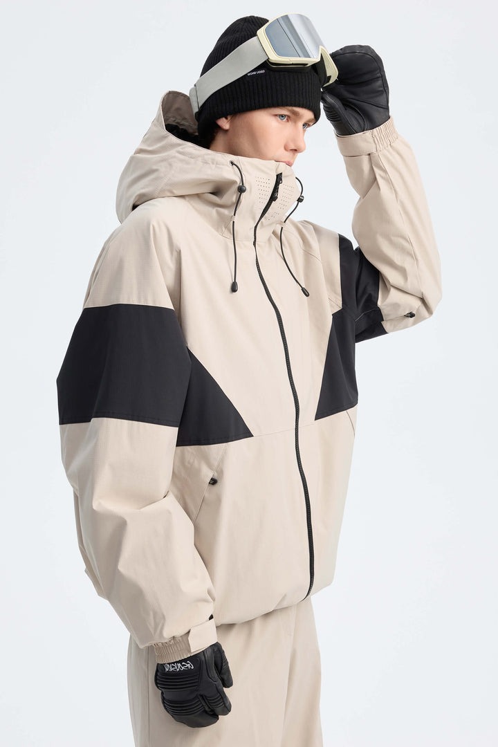 Men's Light Grey retro alpine colorblock Insulated Snow Jacket