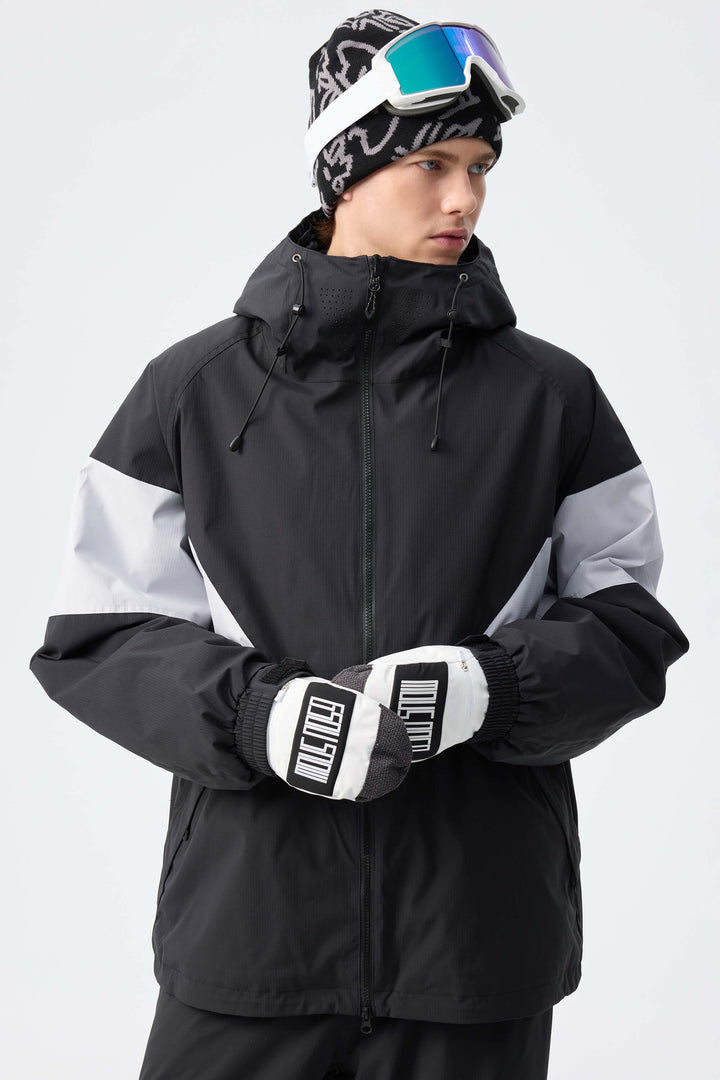 Men's Light Grey retro alpine colorblock Insulated Snow Jacket