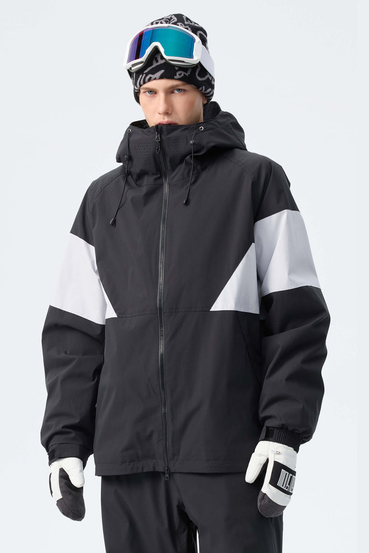Men's Light Grey & Black retro alpine colorblock Insulated Snow Jacket