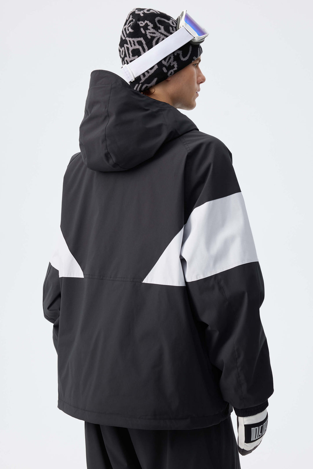 Men's Light Grey & Black retro alpine colorblock Insulated Snow Jacket