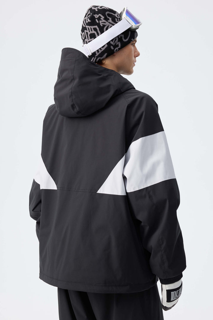Men's Light Grey & Black retro alpine colorblock Insulated Snow Jacket