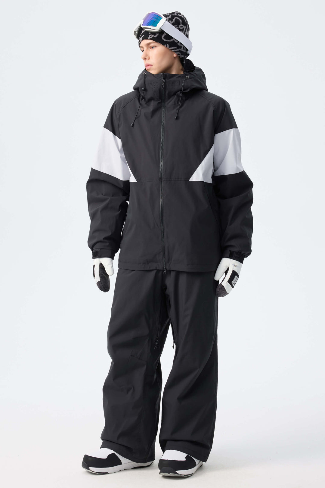 Men's Light Grey & Black retro alpine colorblock Insulated Snow Jacket