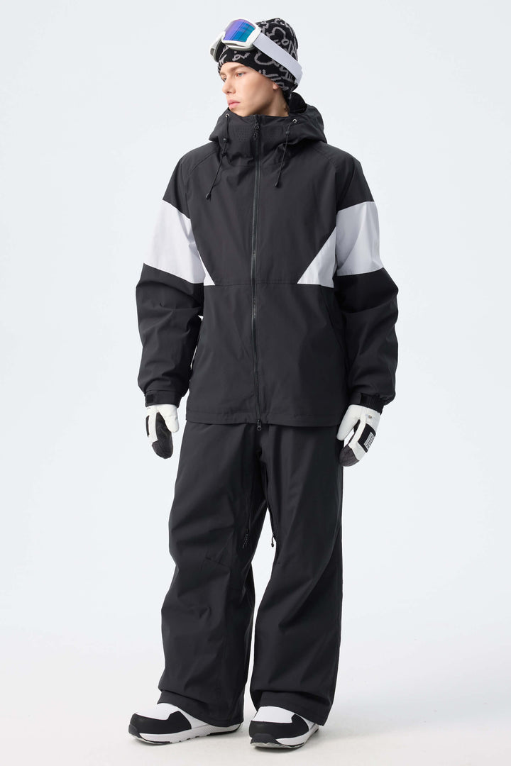 Men's Light Grey & Black retro alpine colorblock Insulated Snow Jacket