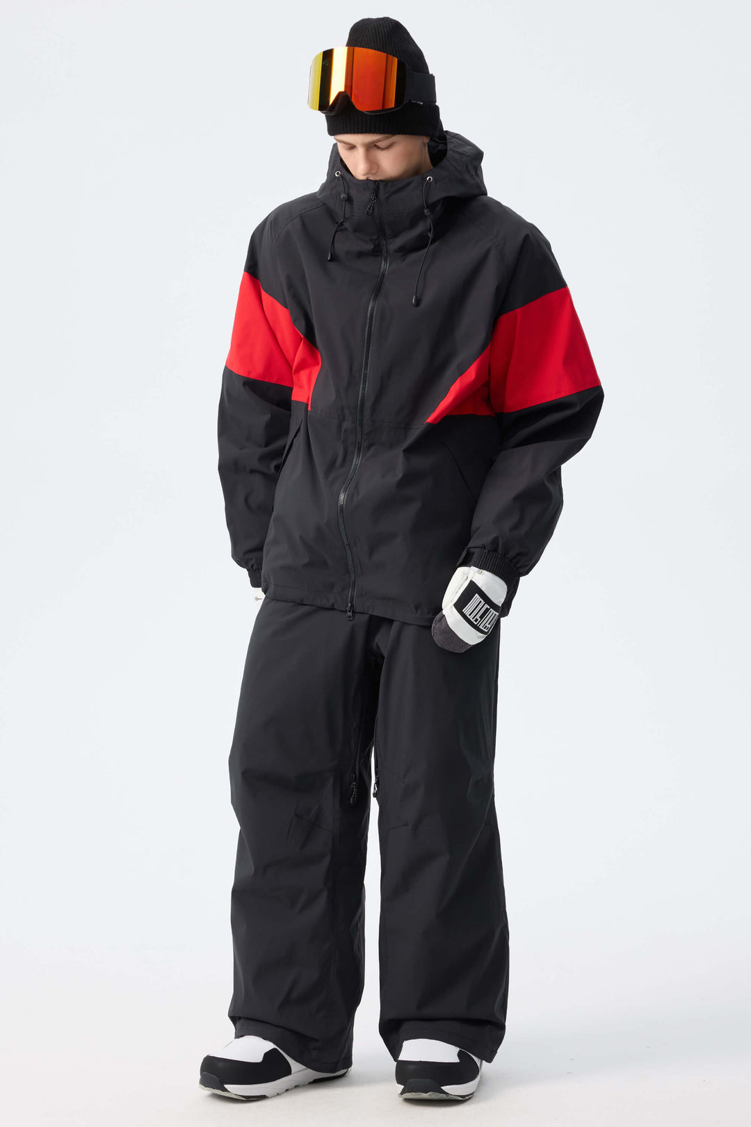 Men's Red & Black retro alpine colorblock Insulated Snow Jacket