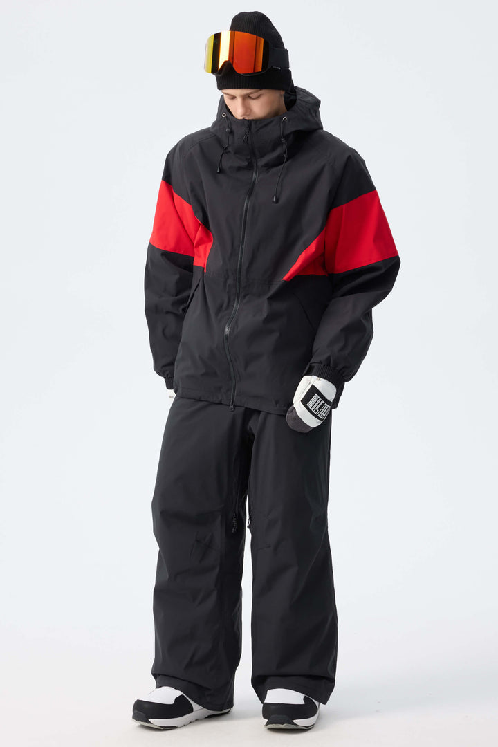 Men's Red & Black retro alpine colorblock Insulated Snow Jacket