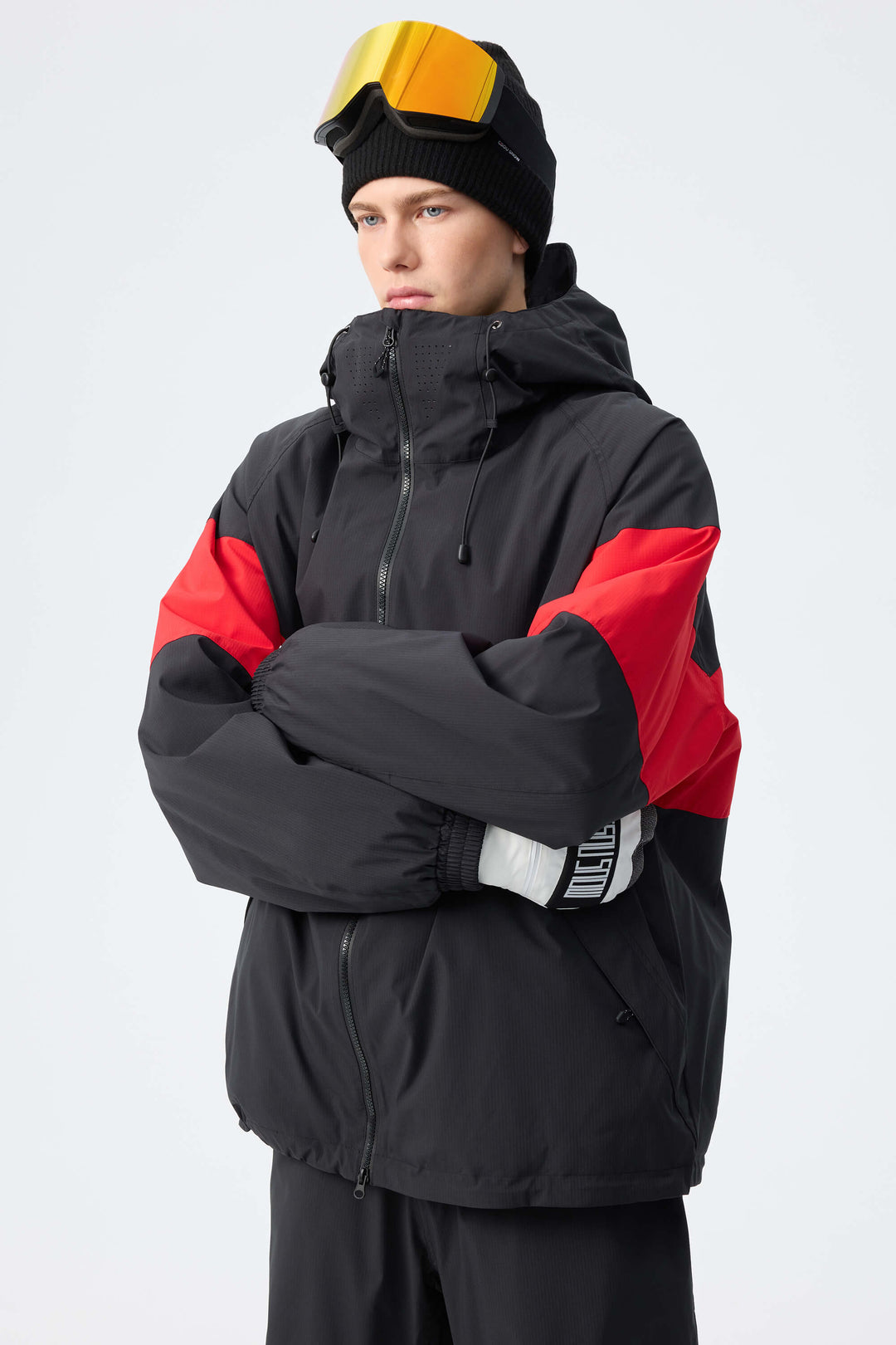 Men's Light Grey retro alpine colorblock Insulated Snow Jacket