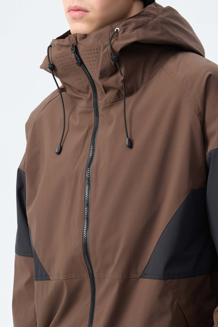 Men's Brown retro alpine colorblock Insulated Snow Jacket