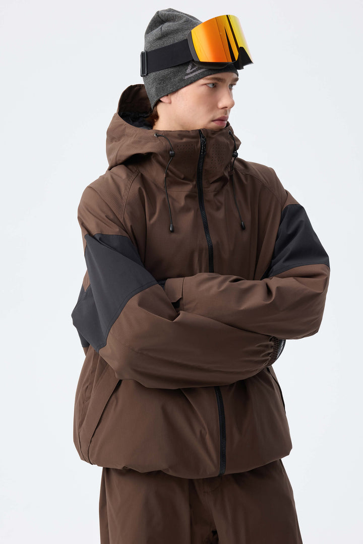 Men's Light Grey retro alpine colorblock Insulated Snow Jacket
