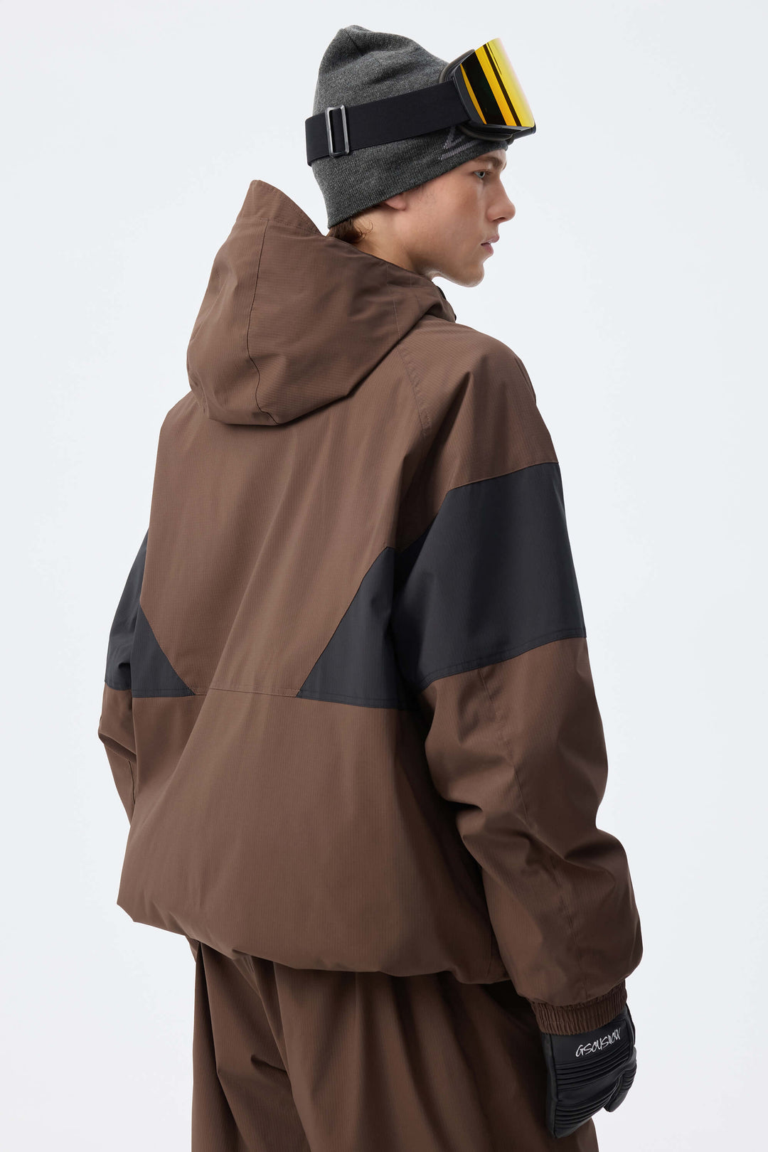 Men's Brown retro alpine colorblock Insulated Snow Jacket
