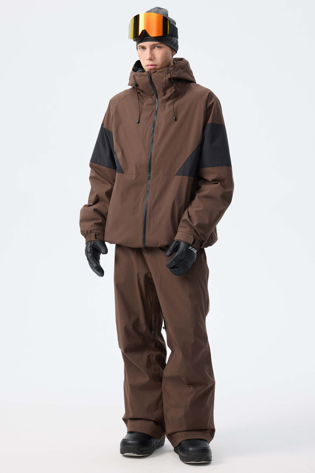 Men's Brown retro alpine colorblock Insulated Snow Jacket