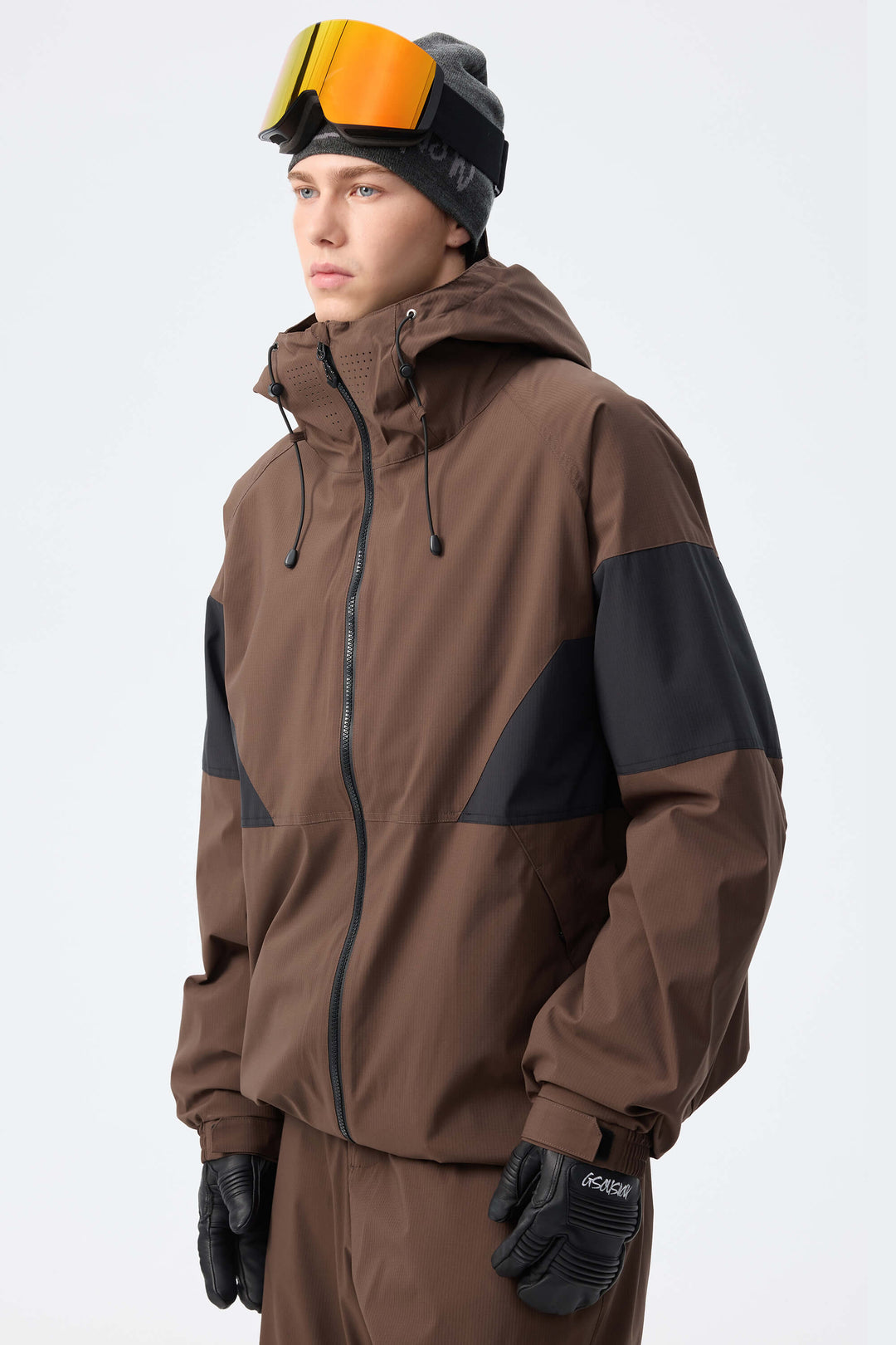 Men's Brown retro alpine colorblock Insulated Snow Jacket