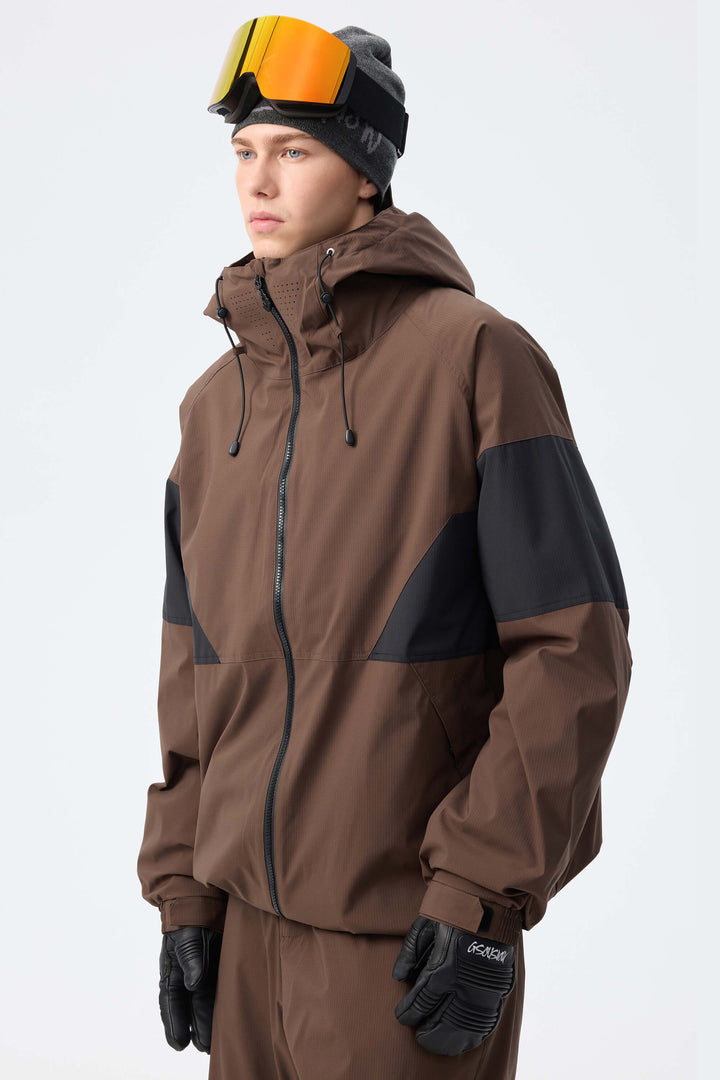 Men's Brown retro alpine colorblock Insulated Snow Jacket