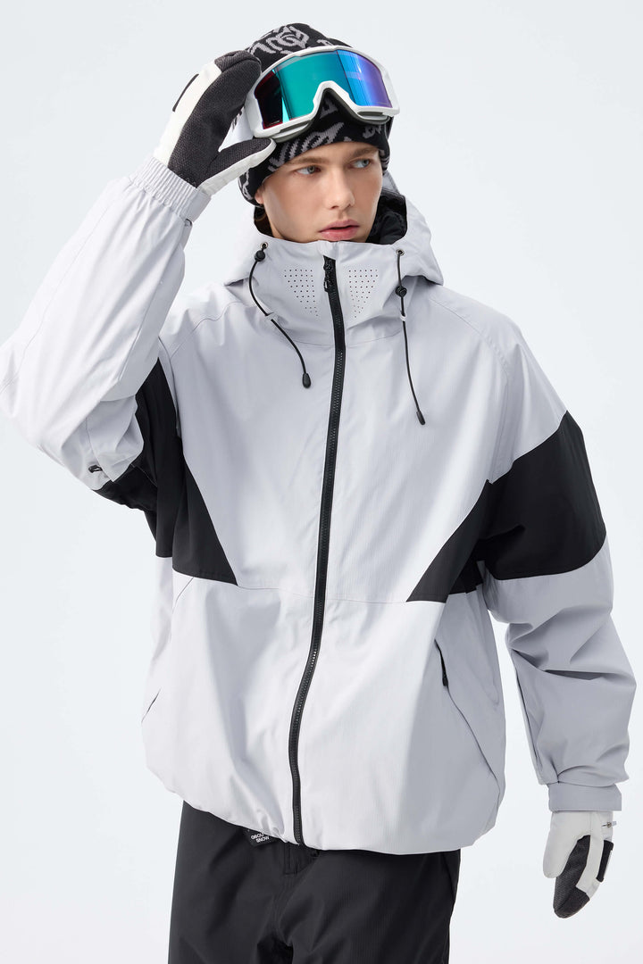 Men's Light Grey retro alpine colorblock Insulated Snow Jacket