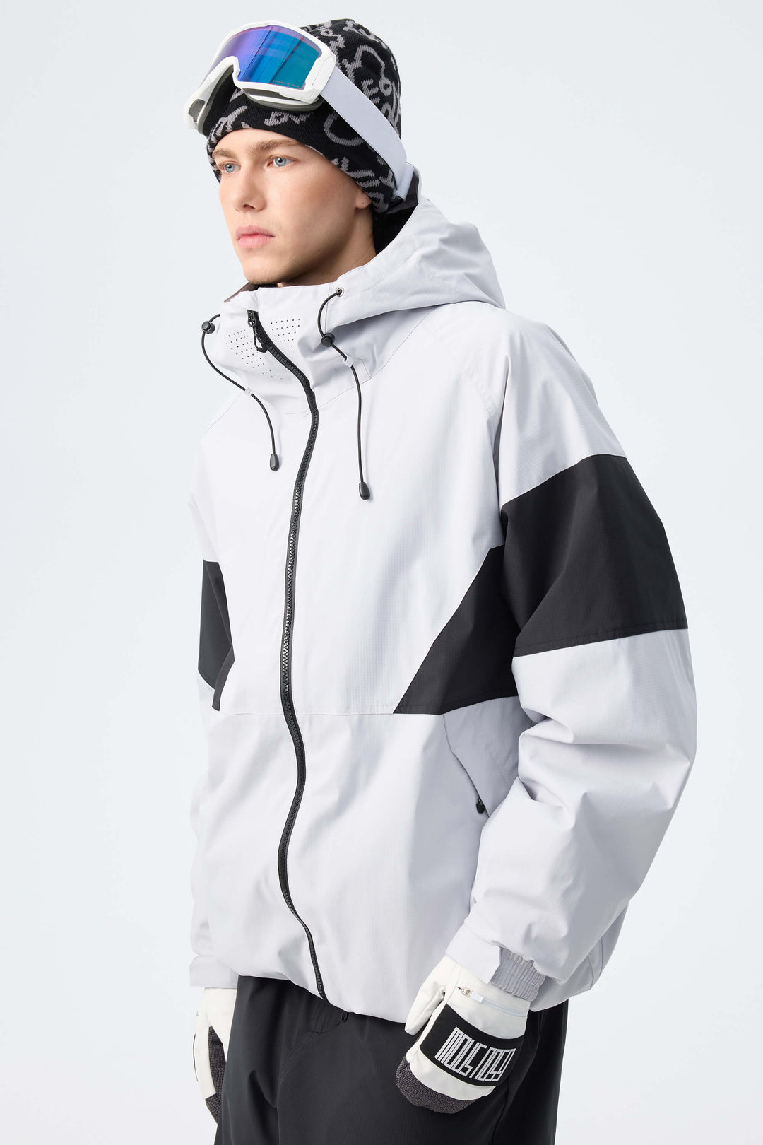 Men's Light Grey retro alpine colorblock Insulated Snow Jacket
