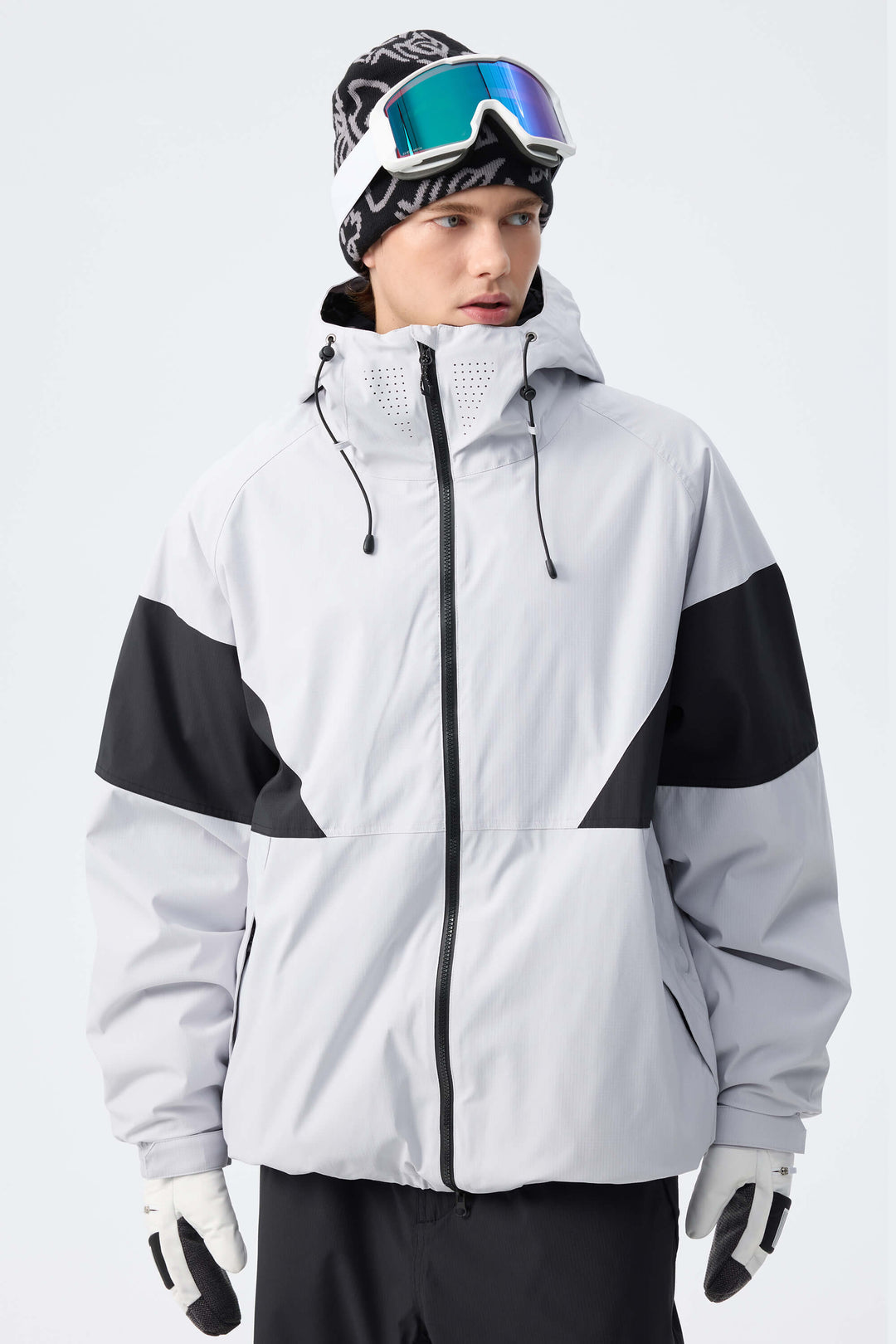 Men's Light Grey retro alpine colorblock Insulated Snow Jacket