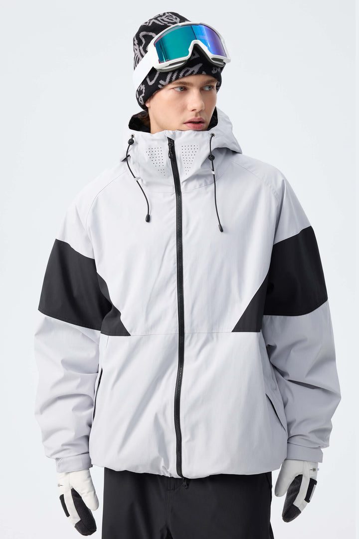 Men's Light Grey retro alpine colorblock Insulated Snow Jacket