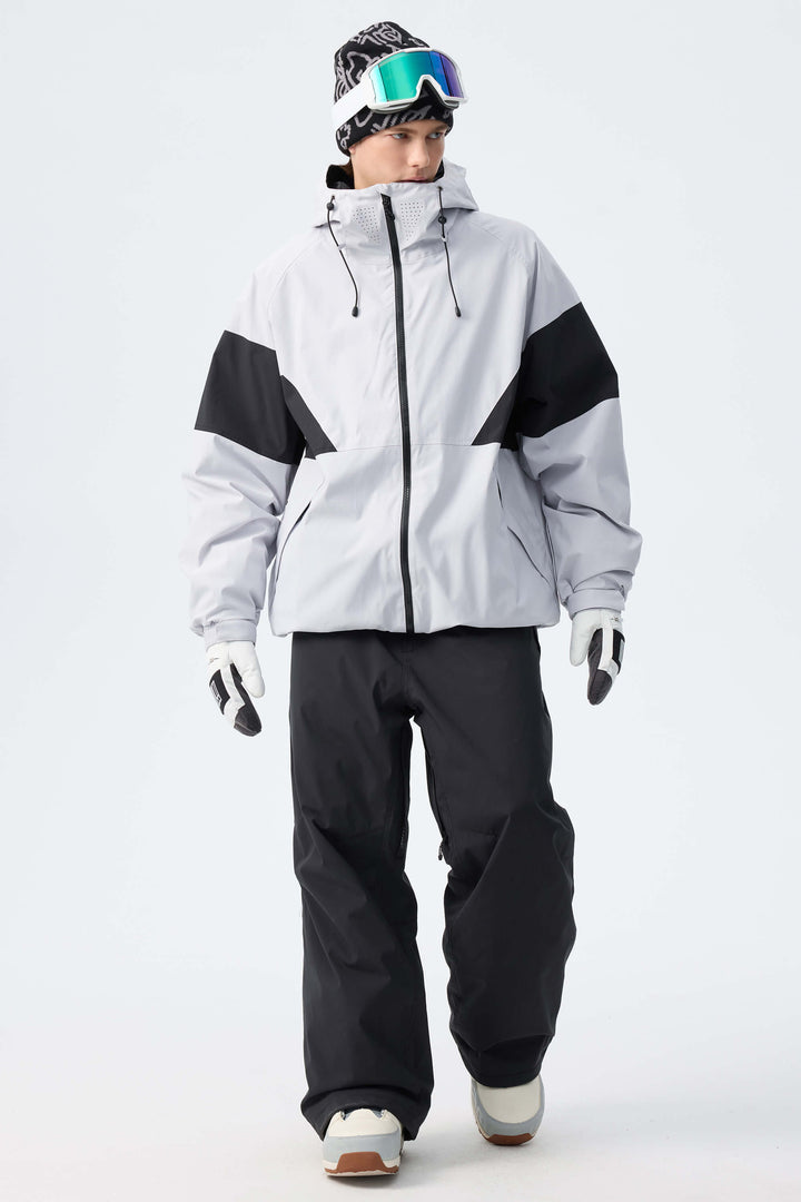 Men's Light Grey retro alpine colorblock Insulated Snow Jacket