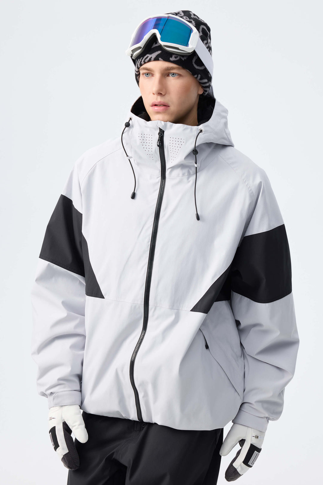 Men's Light Grey retro alpine colorblock Insulated Snow Jacket