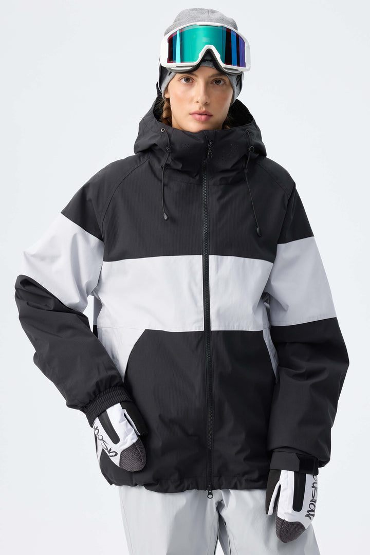 Women's Light Grey Monochrome Colorblock Insulated Snow Jacket