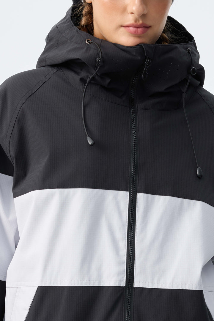 Women's Light Grey & Black Monochrome Colorblock Insulated Snow Jacket
