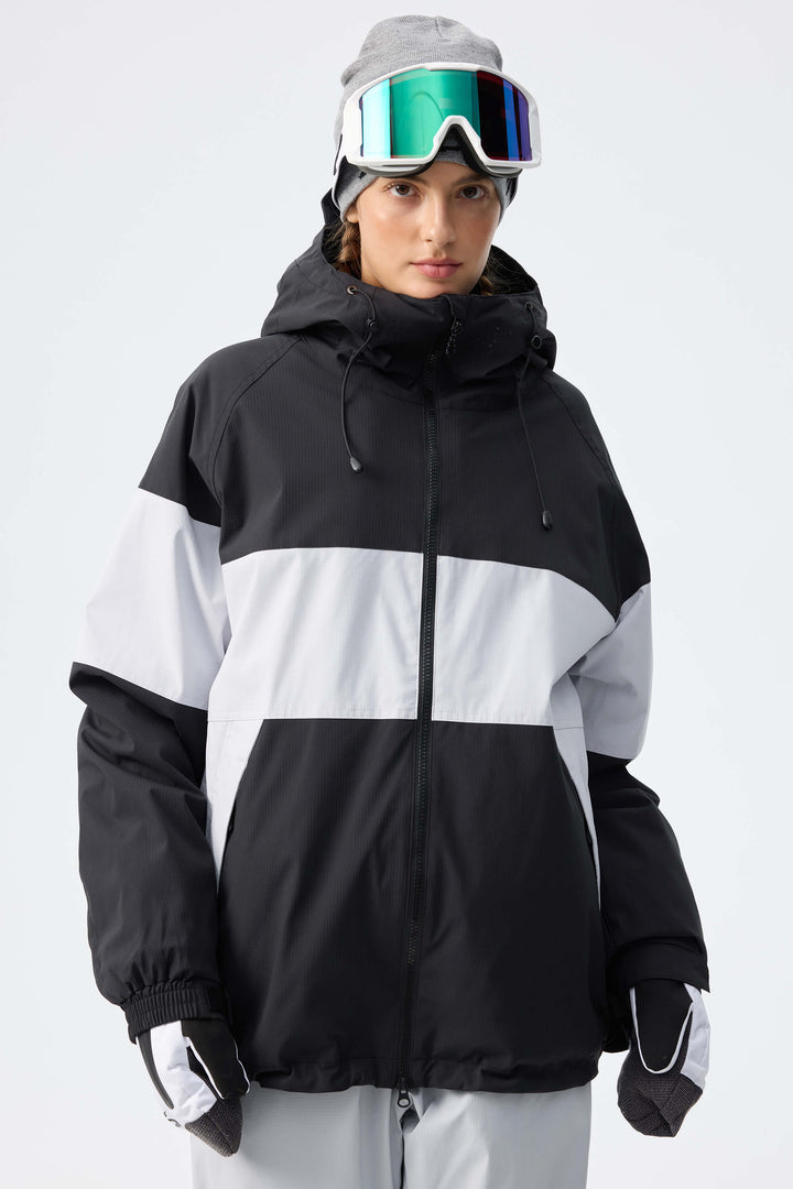 Women's Light Grey & Black Monochrome Colorblock Insulated Snow Jacket