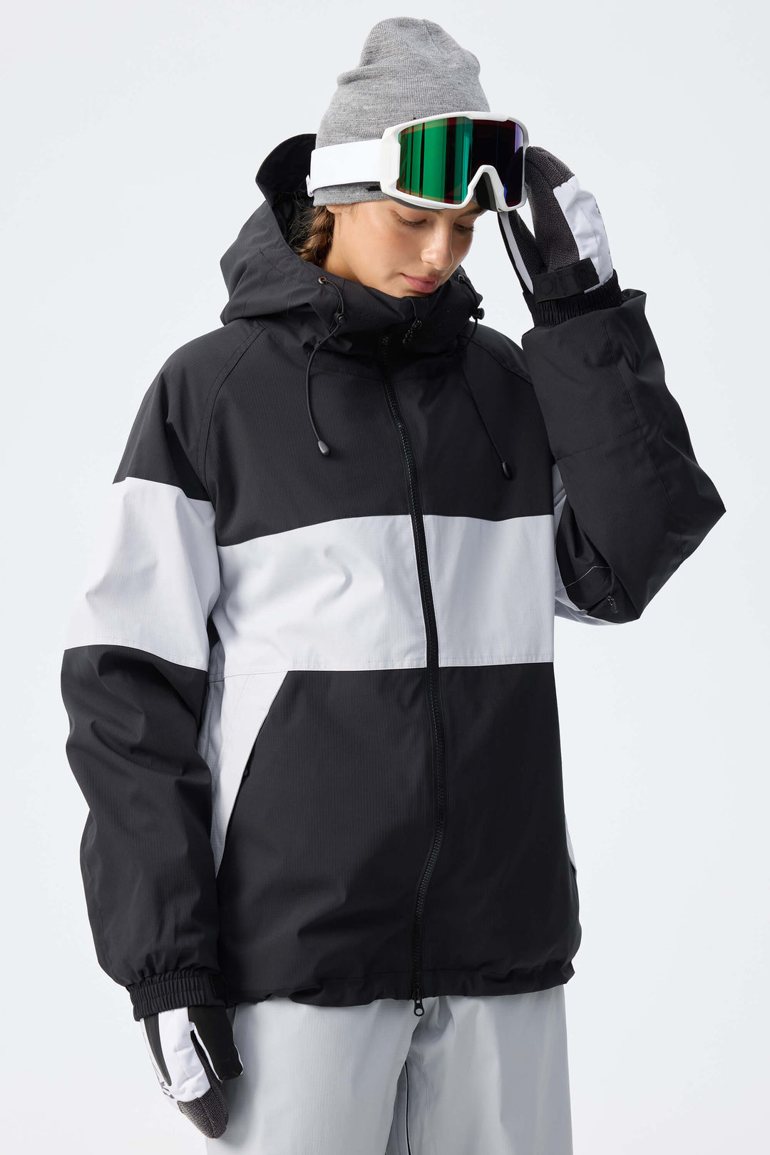 Women's Light Grey Monochrome Colorblock Insulated Snow Jacket