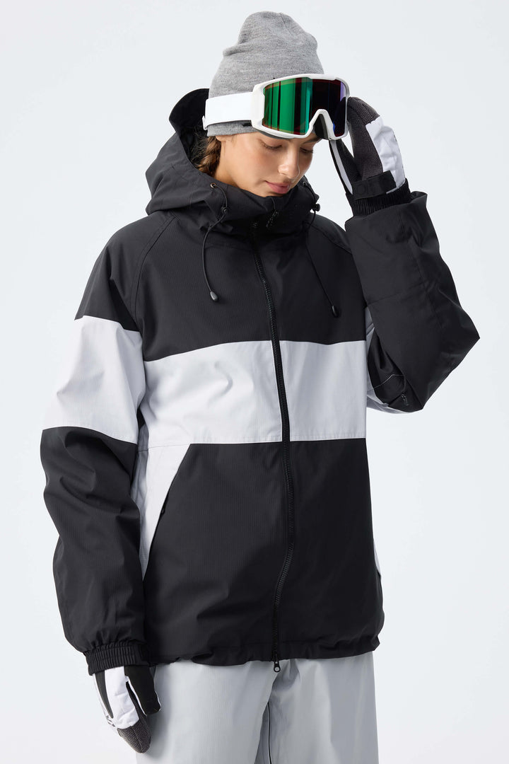 Women's Light Grey Monochrome Colorblock Insulated Snow Jacket