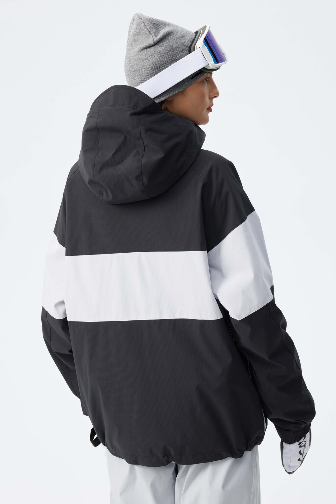 Women's Light Grey & Black Monochrome Colorblock Insulated Snow Jacket