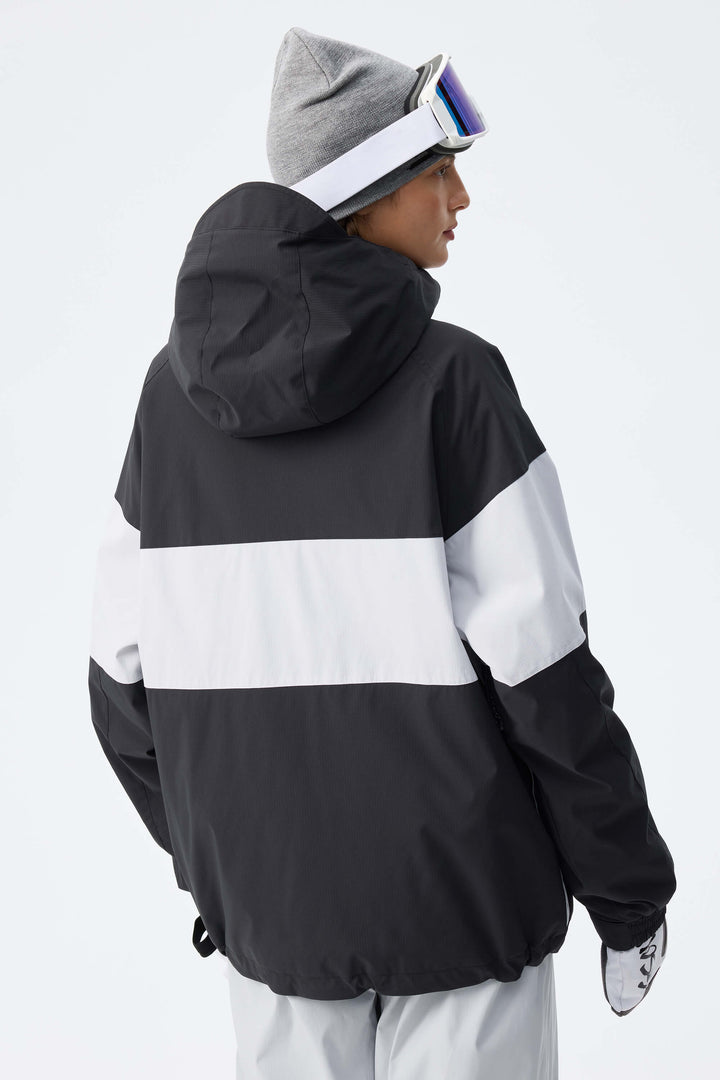 Women's Light Grey & Black Monochrome Colorblock Insulated Snow Jacket