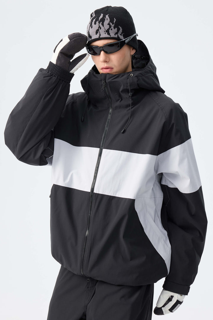 Men's Light Grey Monochrome Colorblock Insulated Snow Jacket