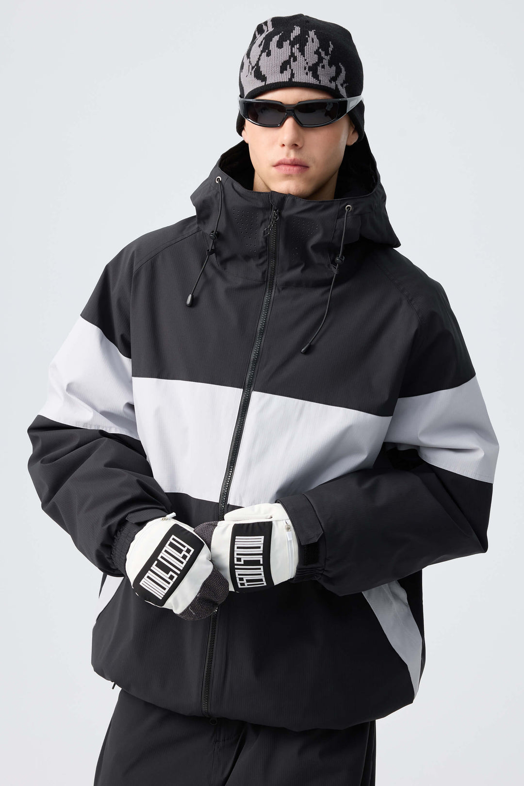 Men's Light Grey Monochrome Colorblock Insulated Snow Jacket