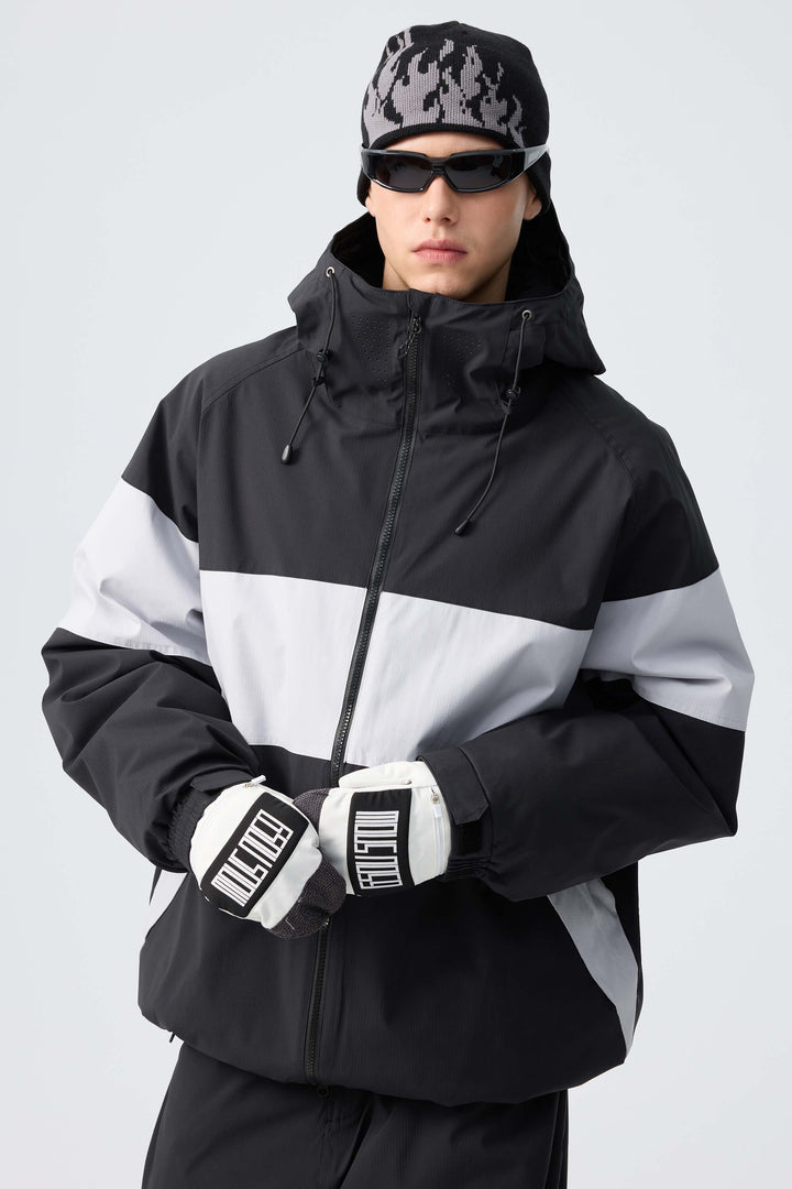 Men's Light Grey Monochrome Colorblock Insulated Snow Jacket