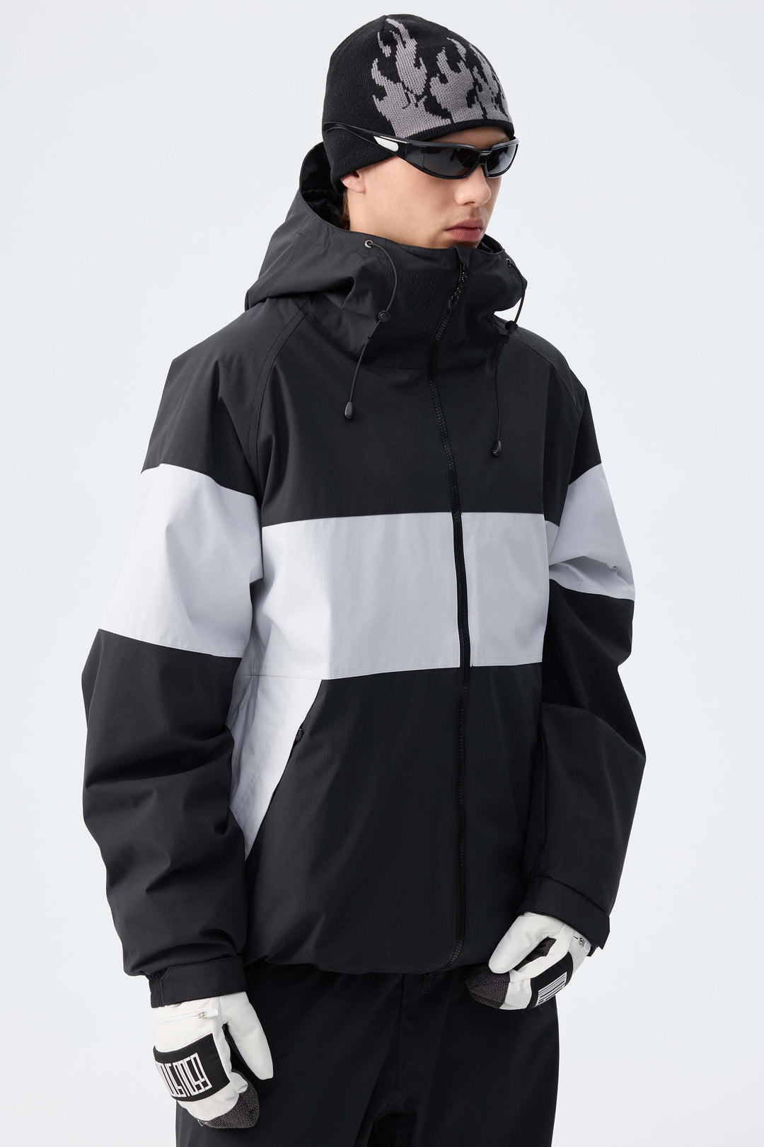 Men's Light Grey & Black Monochrome Colorblock Insulated Snow Jacket