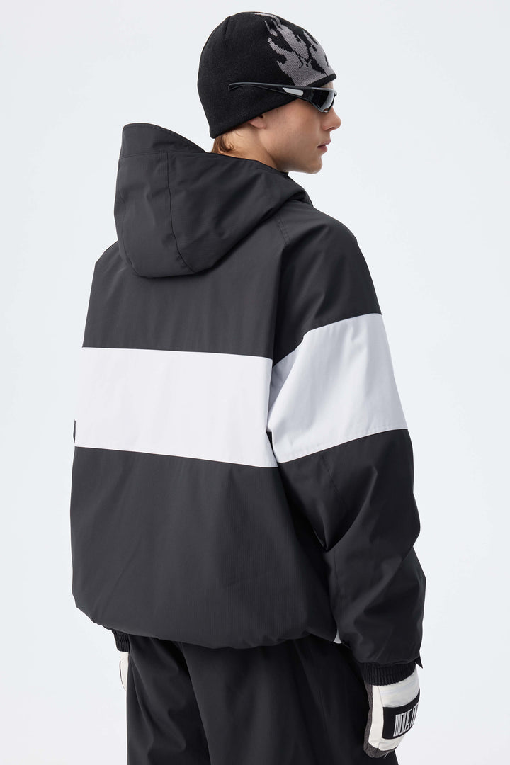 Men's Light Grey & Black Monochrome Colorblock Insulated Snow Jacket