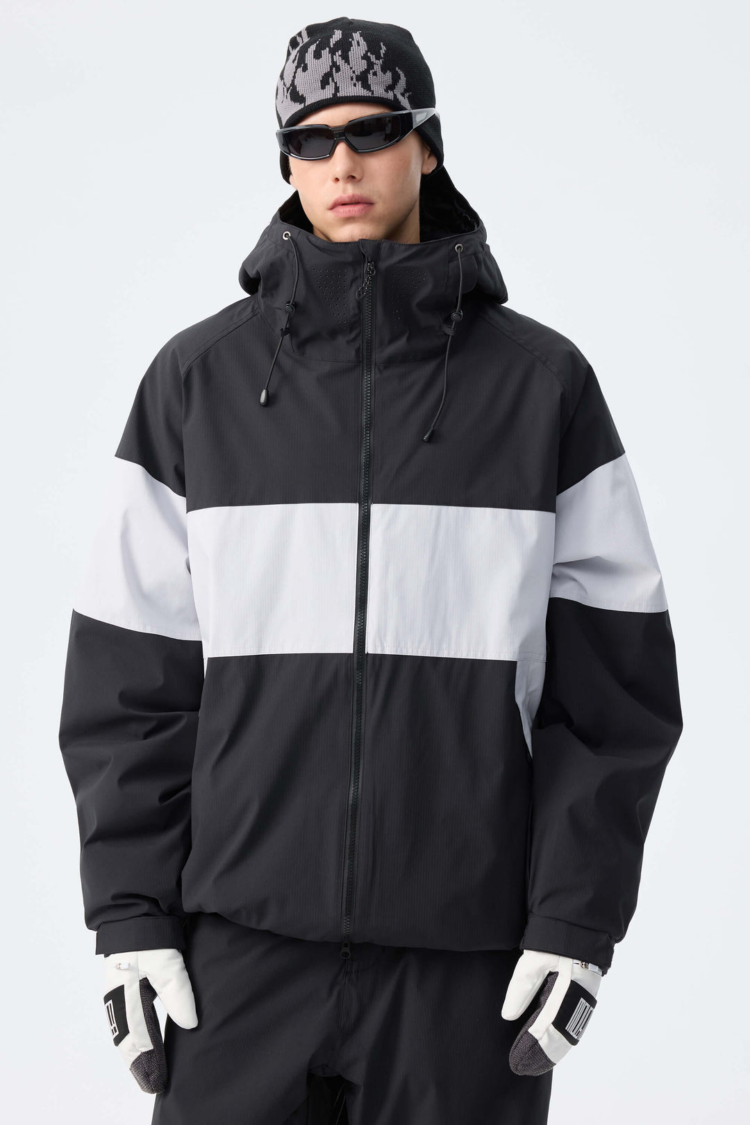 Men's Light Grey & Black Monochrome Colorblock Insulated Snow Jacket