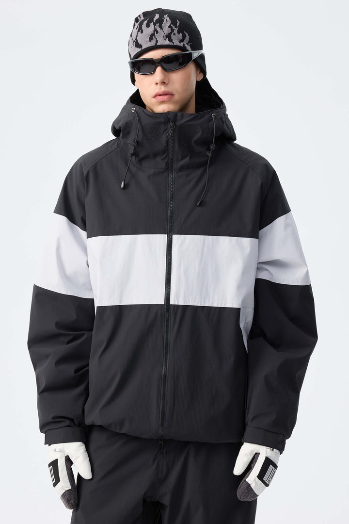 Men's Light Grey & Black Monochrome Colorblock Insulated Snow Jacket