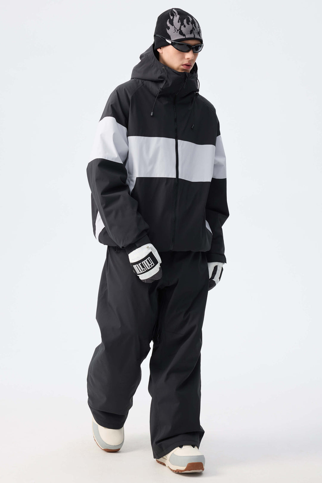 Men's Light Grey & Black Monochrome Colorblock Insulated Snow Jacket