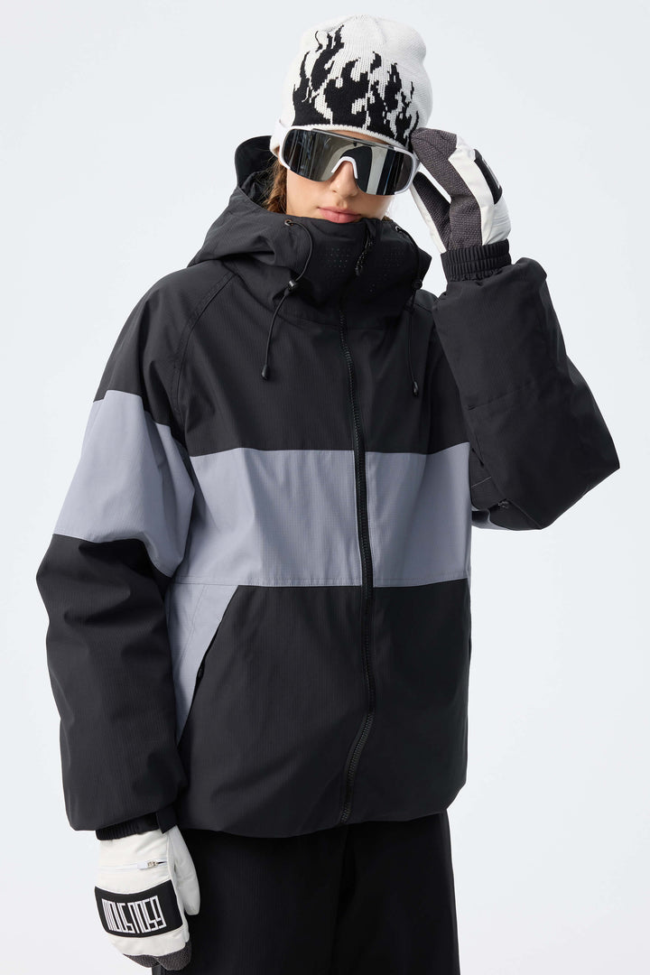 Women's Light Grey Monochrome Colorblock Insulated Snow Jacket
