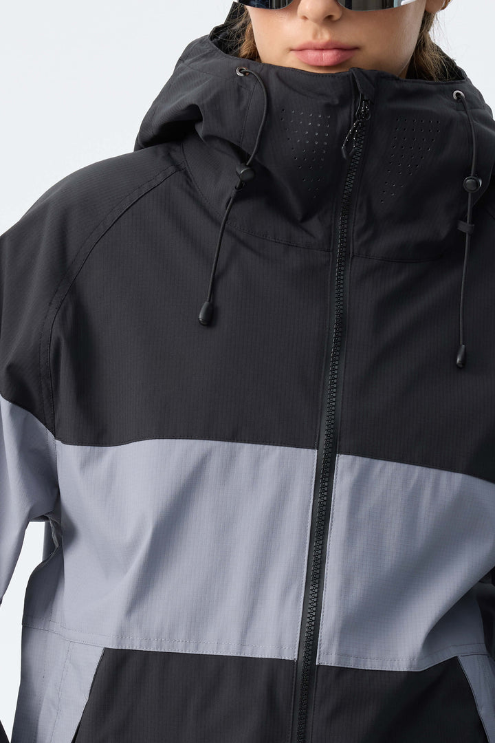 Women's Dark Grey & Black Monochrome Colorblock Insulated Snow Jacket