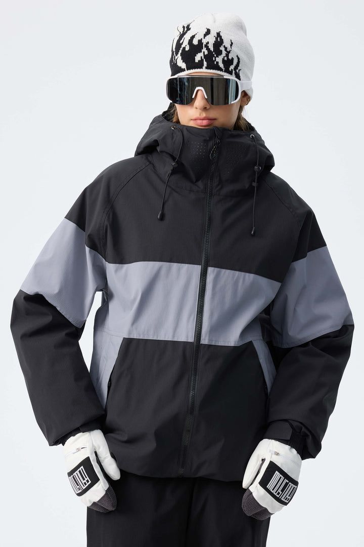 Women's Light Grey Monochrome Colorblock Insulated Snow Jacket