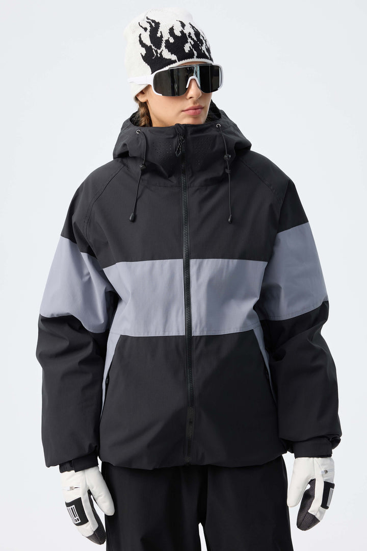 Women's Dark Grey & Black Monochrome Colorblock Insulated Snow Jacket
