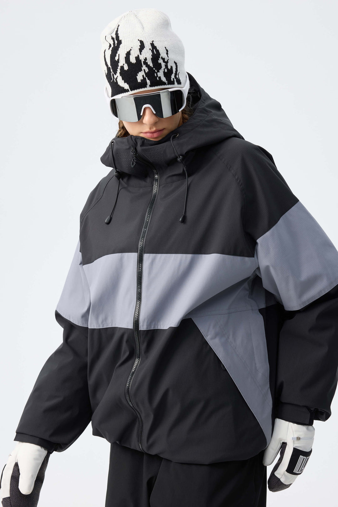 Women's Dark Grey & Black Monochrome Colorblock Insulated Snow Jacket