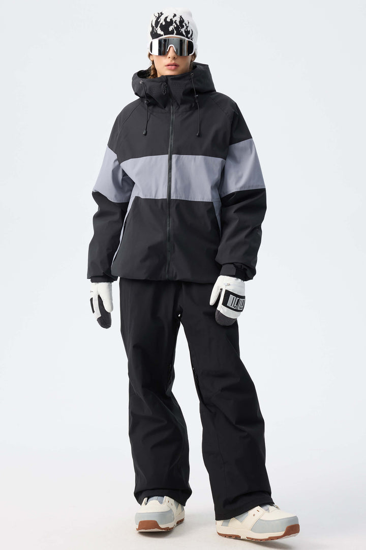 Women's Dark Grey & Black Monochrome Colorblock Insulated Snow Jacket