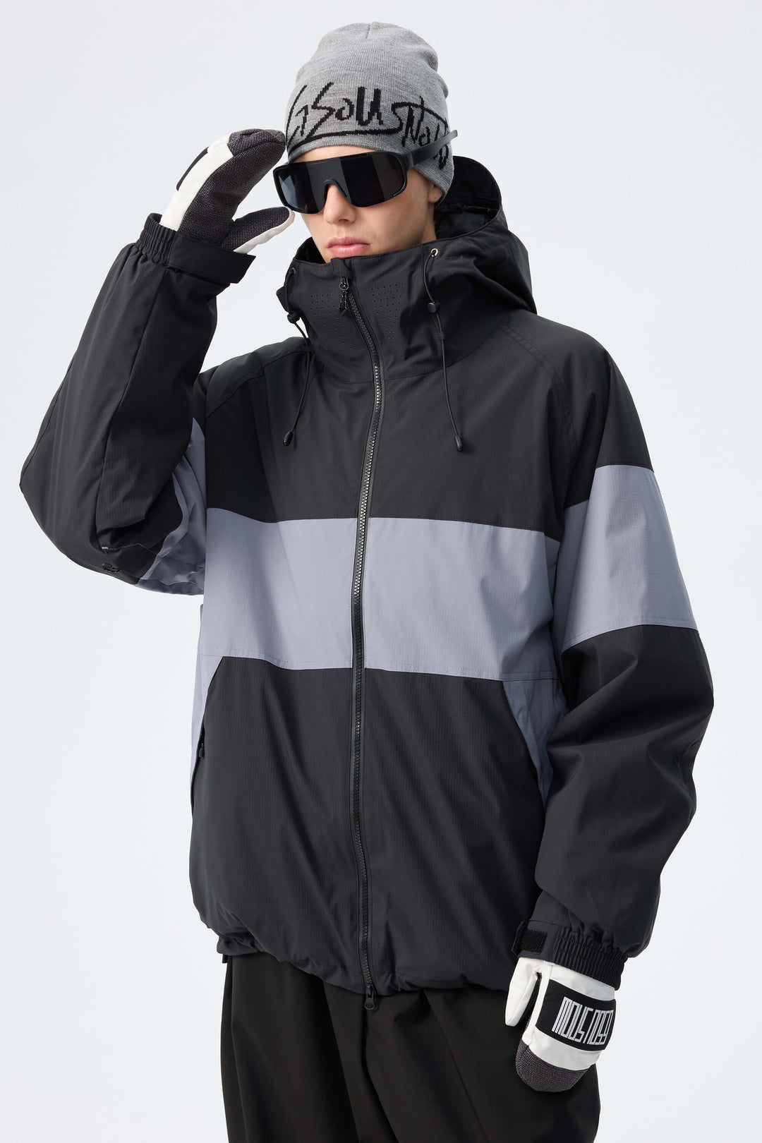 Men's Light Grey Monochrome Colorblock Insulated Snow Jacket