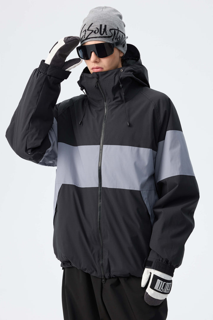 Men's Light Grey Monochrome Colorblock Insulated Snow Jacket